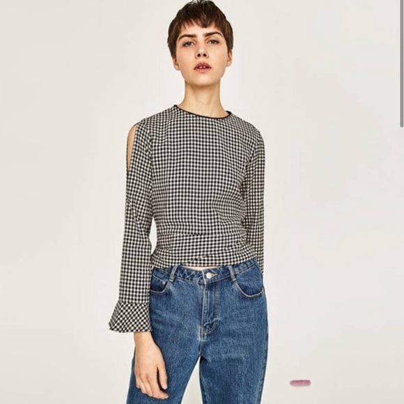 Zara Crop Tie Gingham Checkered Top Small - Picture 7 of 7